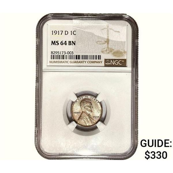 1917-D Wheat Cent NGC MS64 BN