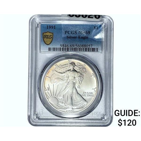 1991 $1 Silver Eagle PCGS MS69