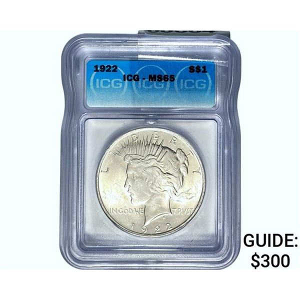 1922 Silver Peace Dollar ICG MS65