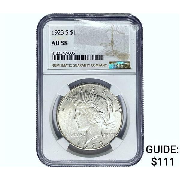 1923-S Silver Peace Dollar NGC AU58
