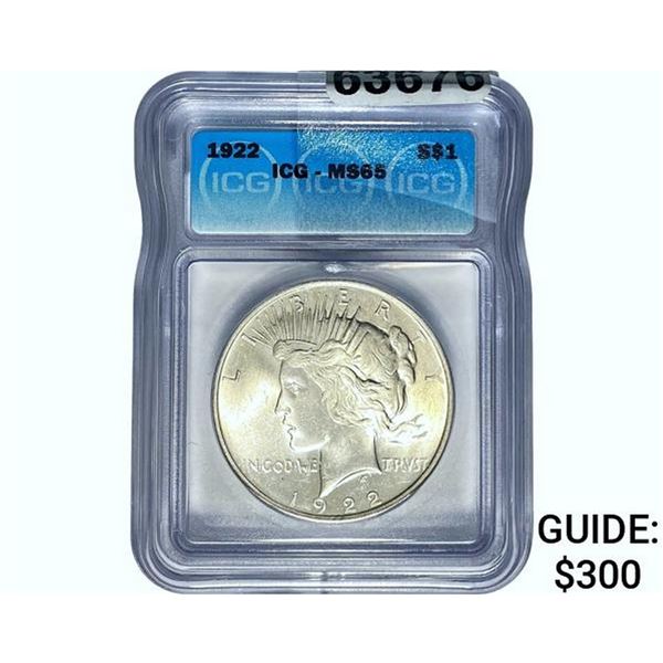 1922 Silver Peace Dollar ICG MS65