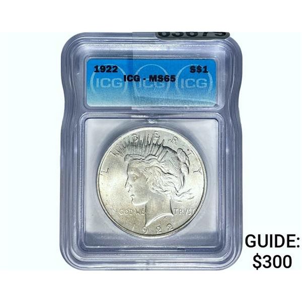 1922-S Silver Peace Dollar ICG MS65