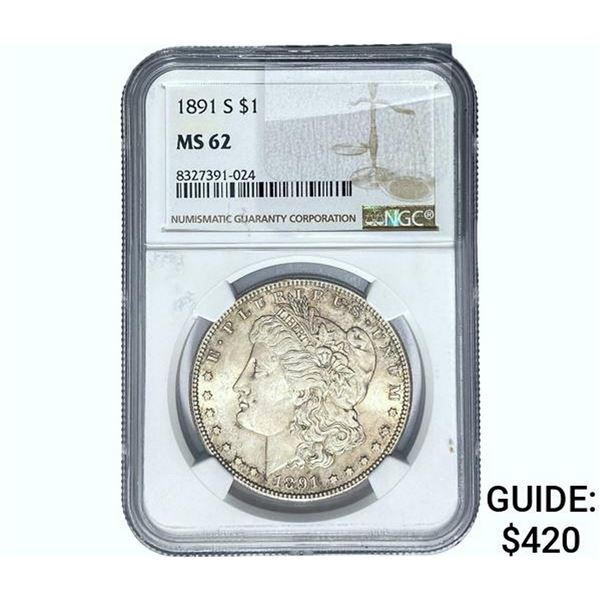 1891-S Morgan Silver Dollar NGC MS62