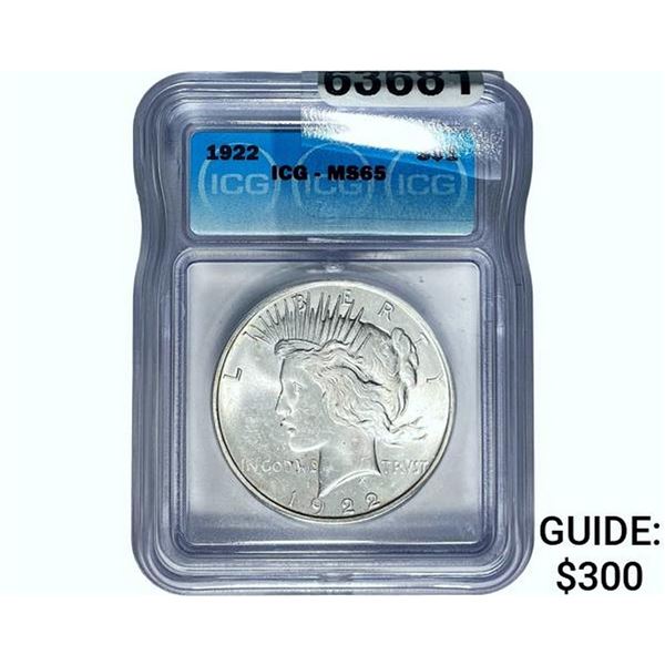 1922 Silver Peace Dollar ICG MS65