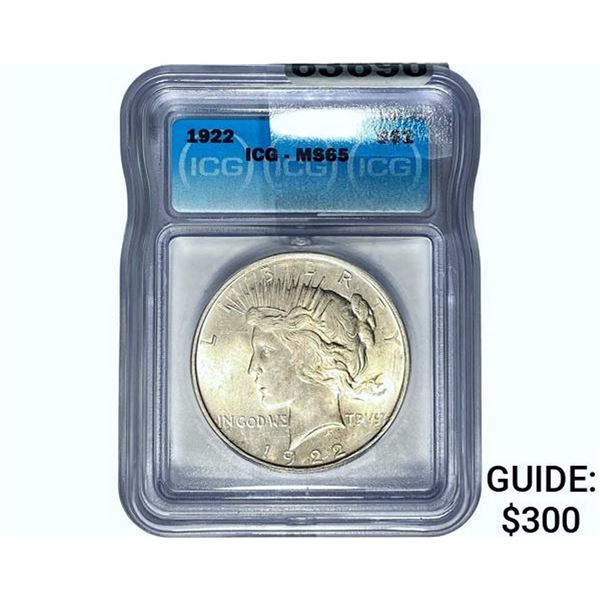 1922 Silver Peace Dollar ICG MS65