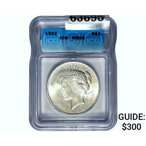 1922 Silver Peace Dollar ICG MS65