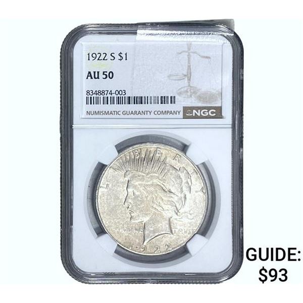 1922-S Silver Peace Dollar NGC AU50