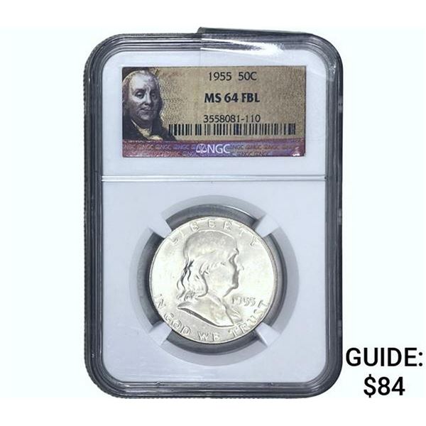 1955 Franklin Half Dollar NGC MS64 FBL