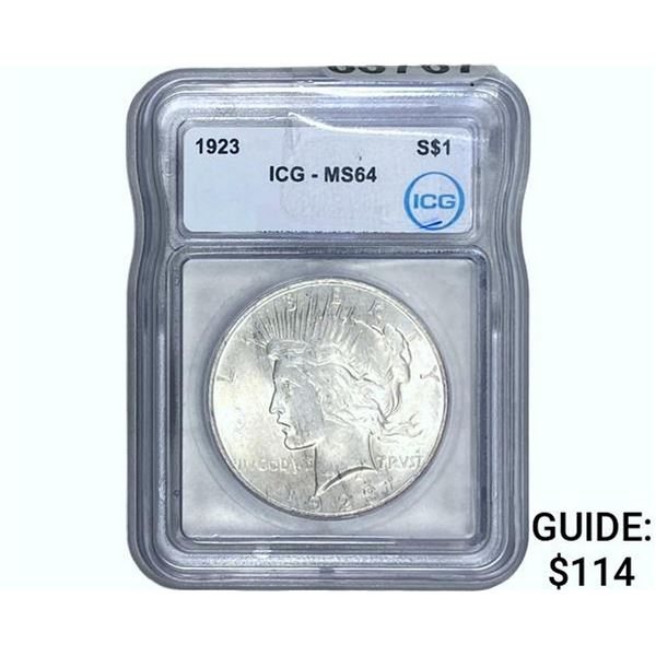 1923 Silver Peace Dollar ICG MS64