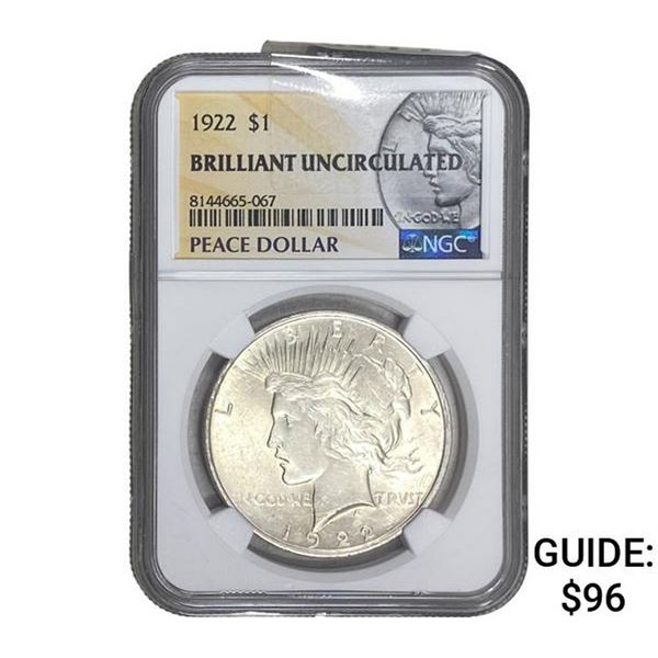 1922 Silver Peace Dollar NGC BRILLIANT UNC