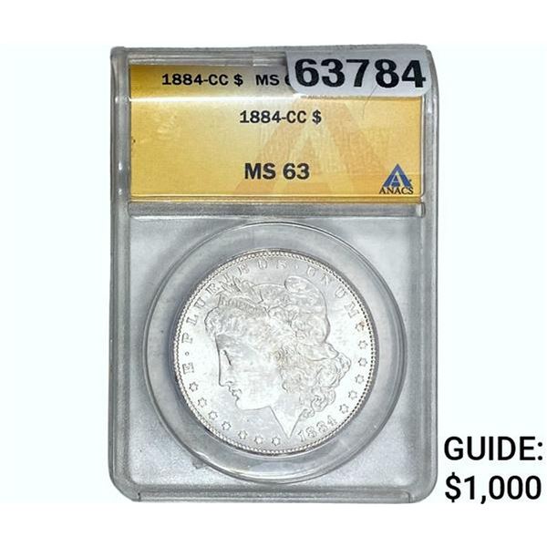 1884-CC Morgan Silver Dollar ANACS MS63