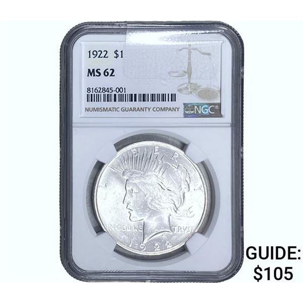 1922 Silver Peace Dollar NGC MS62