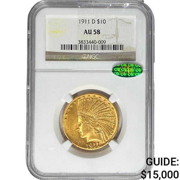 1911-D CAC $10 Gold Eagle NGC AU58