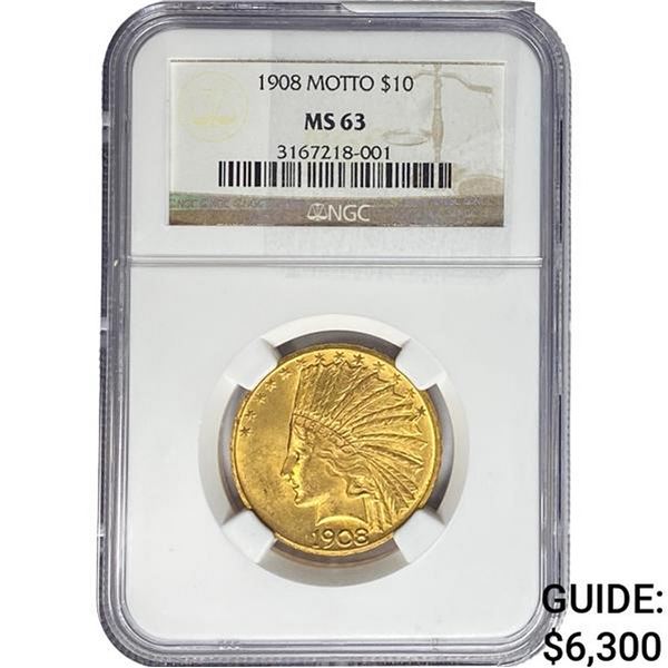 1908 motto $10 Gold Eagle NGC MS63