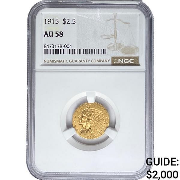 1915 $2.50 Gold Quarter Eagle NGC AU58