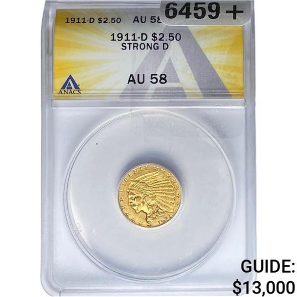 1911-D $2.50 Gold Quarter Eagle ANACS AU58