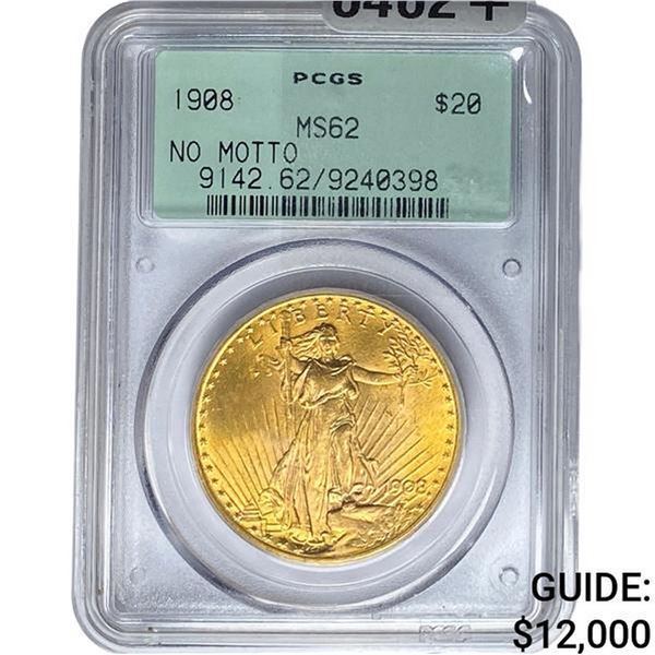 1908 $20 Gold Double Eagle PCGS MS62
