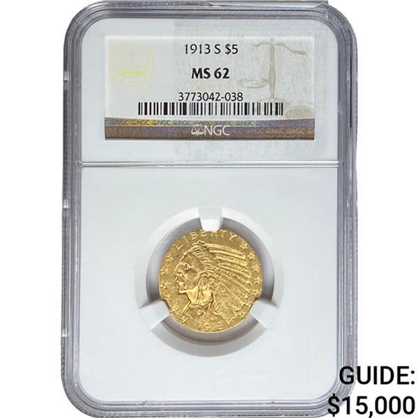 1913-S $5 Gold Half Eagle NGC MS62