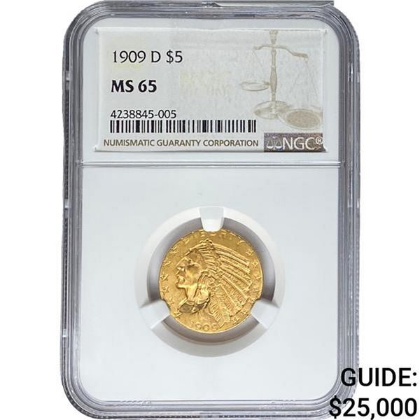 1909-D $5 Gold Half Eagle NGC MS65