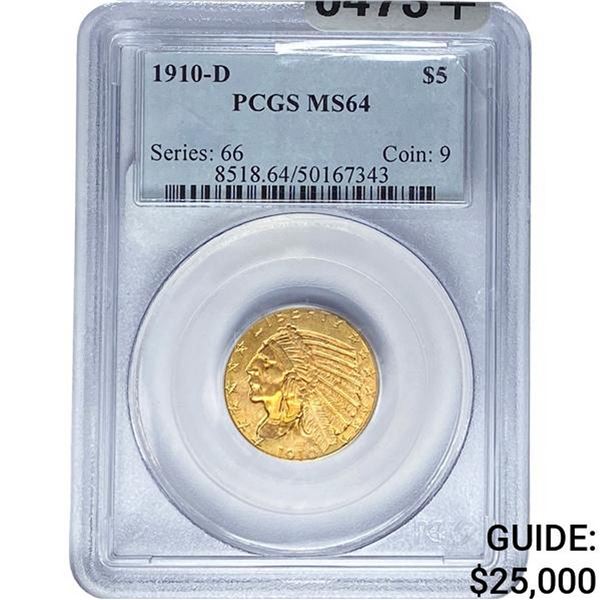 1910-D $5 Gold Half Eagle PCGS MS64