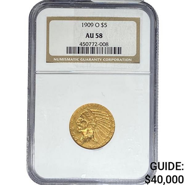 1909-O $5 Gold Half Eagle NGC AU58
