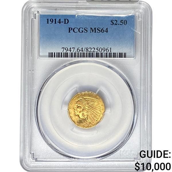 1914-D $2.50 Gold Quarter Eagle PCGS MS64