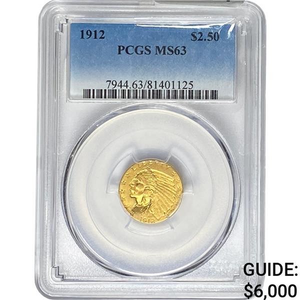 1912 $2.50 Gold Quarter Eagle PCGS MS63