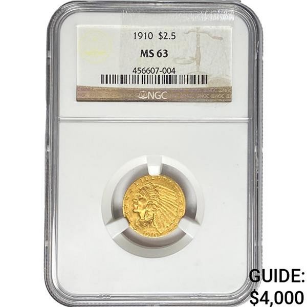 1910 $2.50 Gold Quarter Eagle NGC MS63
