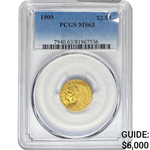 1909 $2.50 Gold Quarter Eagle PCGS MS63