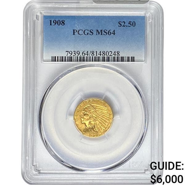 1908 $2.50 Gold Quarter Eagle PCGS MS64