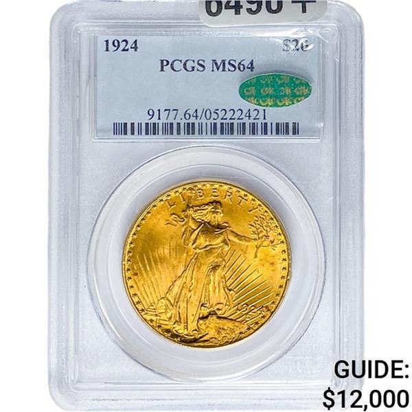1924 CAC $20 Gold Double Eagle PCGS MS64