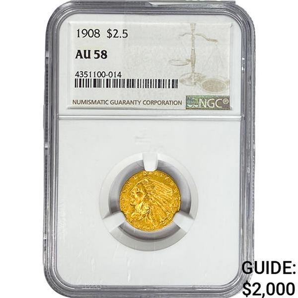 1908 $2.50 Gold Quarter Eagle NGC AU58