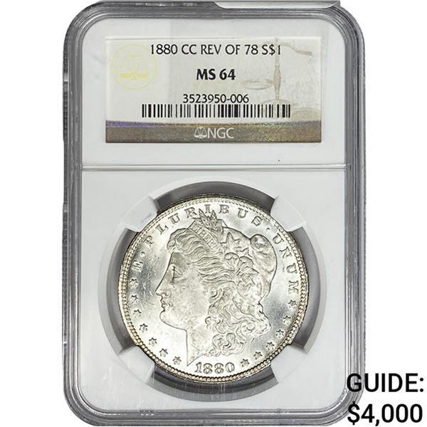 1880-CC REV OF 78 Morgan Silver Dollar NGC MS64
