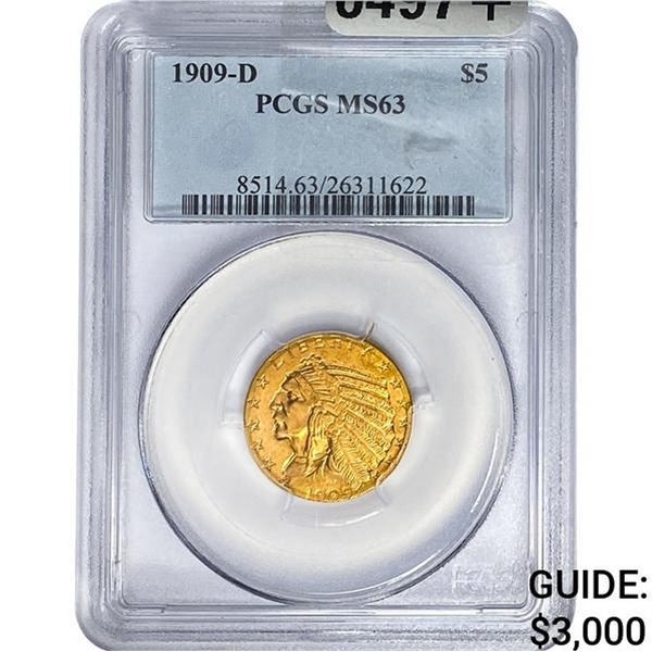 1909-D $5 Gold Half Eagle PCGS MS63