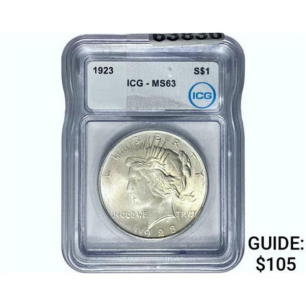 1923 Silver Peace Dollar ICG MS63