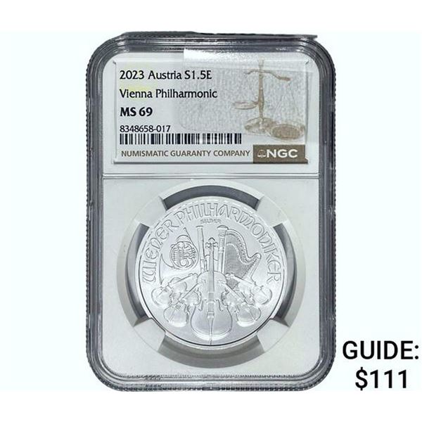 2023 Austria Philhamonic Silver 1,50 Euro NGC MS69