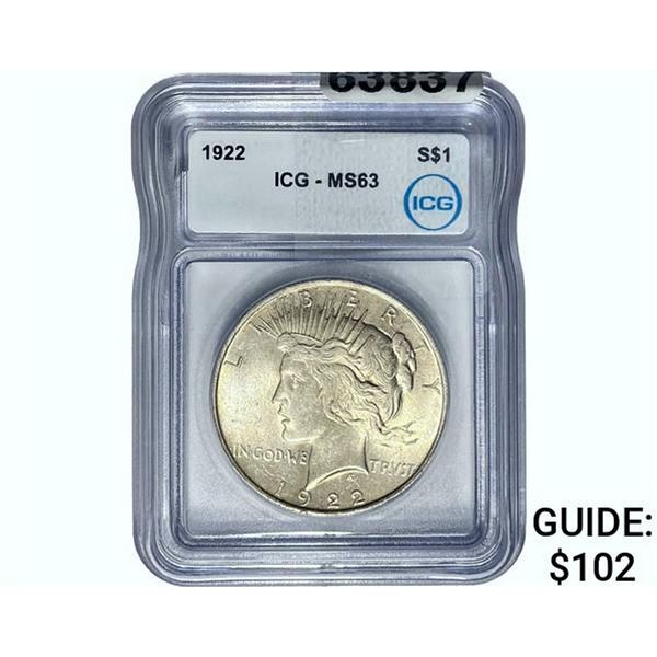 1922 Silver Peace Dollar ICG MS63