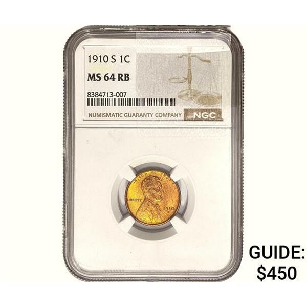 1910-S Wheat Cent NGC MS64 RB