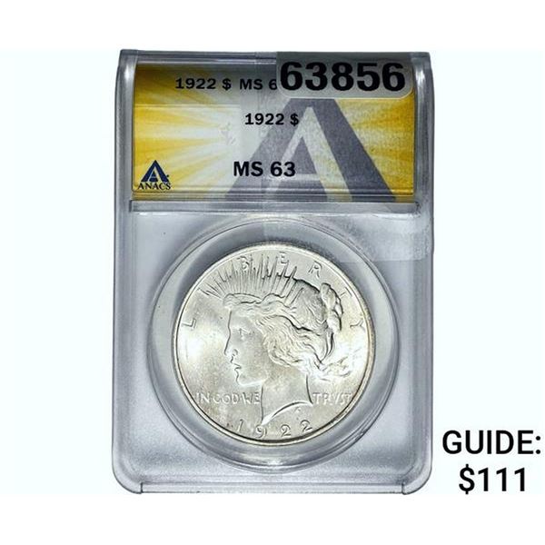 1922 Silver Peace Dollar ANACS MS63