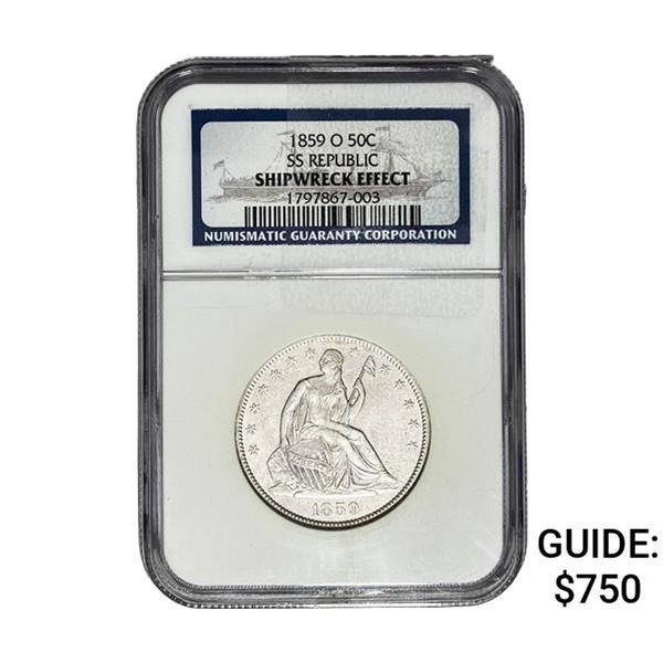 1859-O Seated Liberty Half Dollar NGC Shipwreck EffectFALSE SS Republic