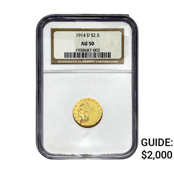 1914-D $2.50 Gold Quarter Eagle NGC AU50