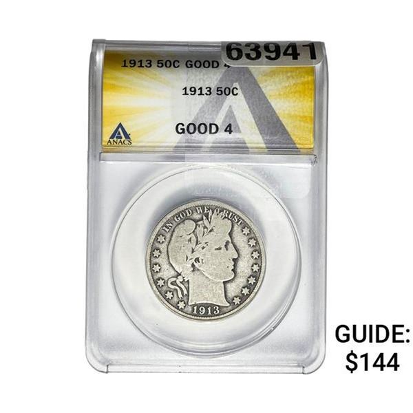 1913 Barber Half Dollar ANACS G4