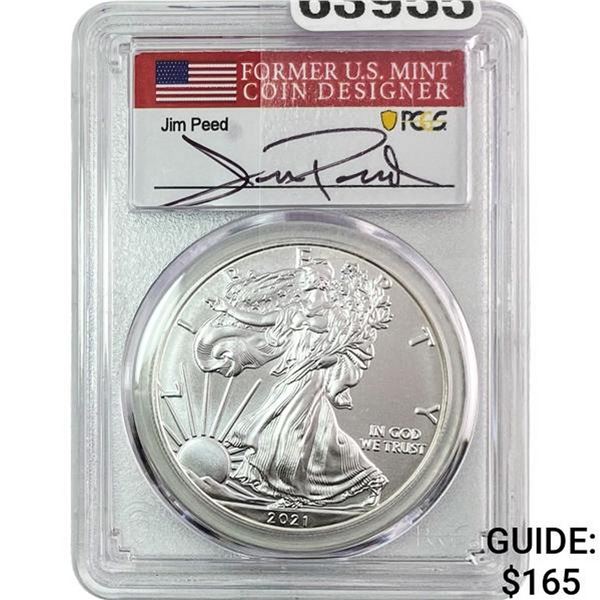 2021-W Silver Eagle PCGS MS70 Jim  Peed TY 1