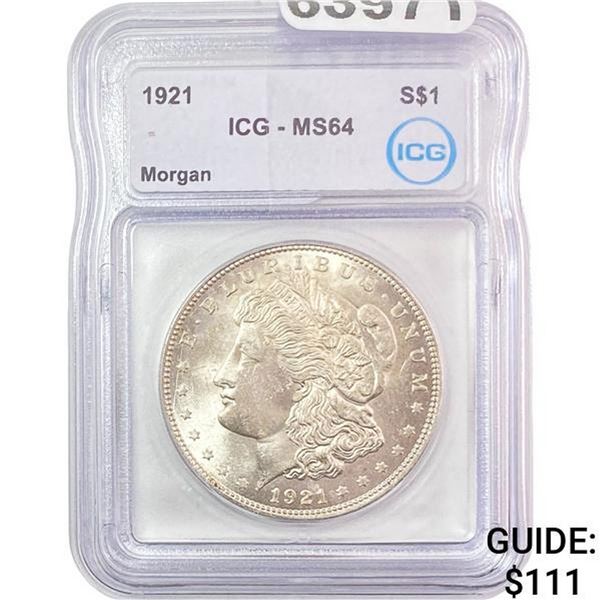 1921 Morgan Silver Dollar ICG MS64