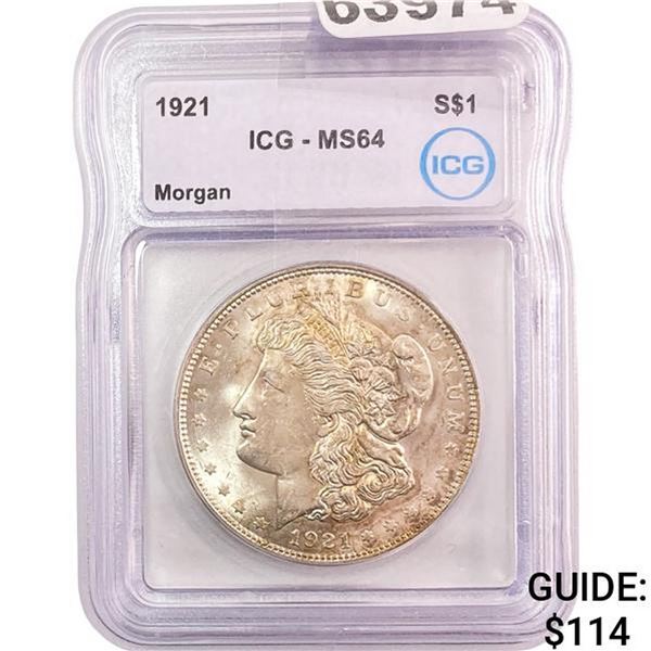 1921 Morgan Silver Dollar ICG MS64