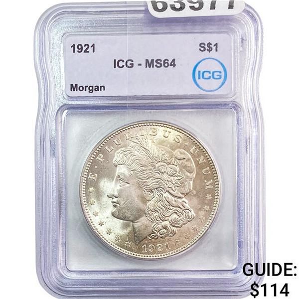 1921 Morgan Silver Dollar PCGS MS64