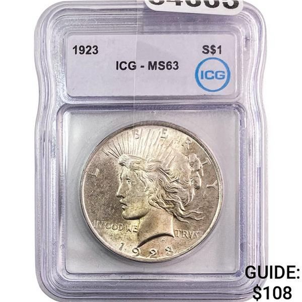 1923 Silver Peace Dollar ICG MS63