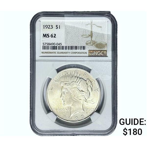 1923 Silver Peace Dollar NGC MS62