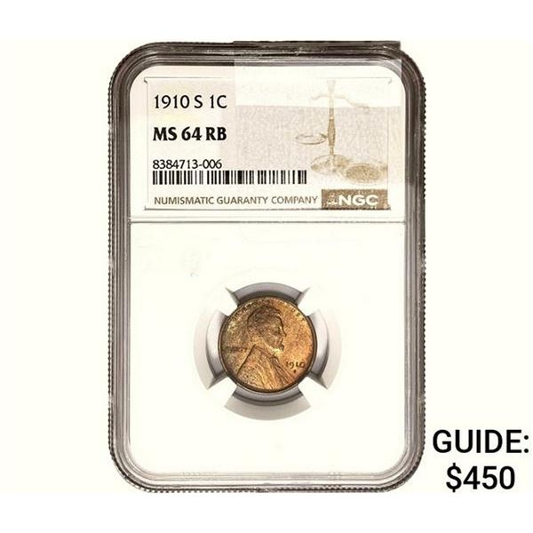 1910-S Wheat Cent NGC MS64 RB