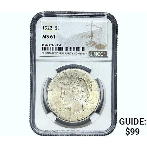 1922 Silver Peace Dollar NGC MS61